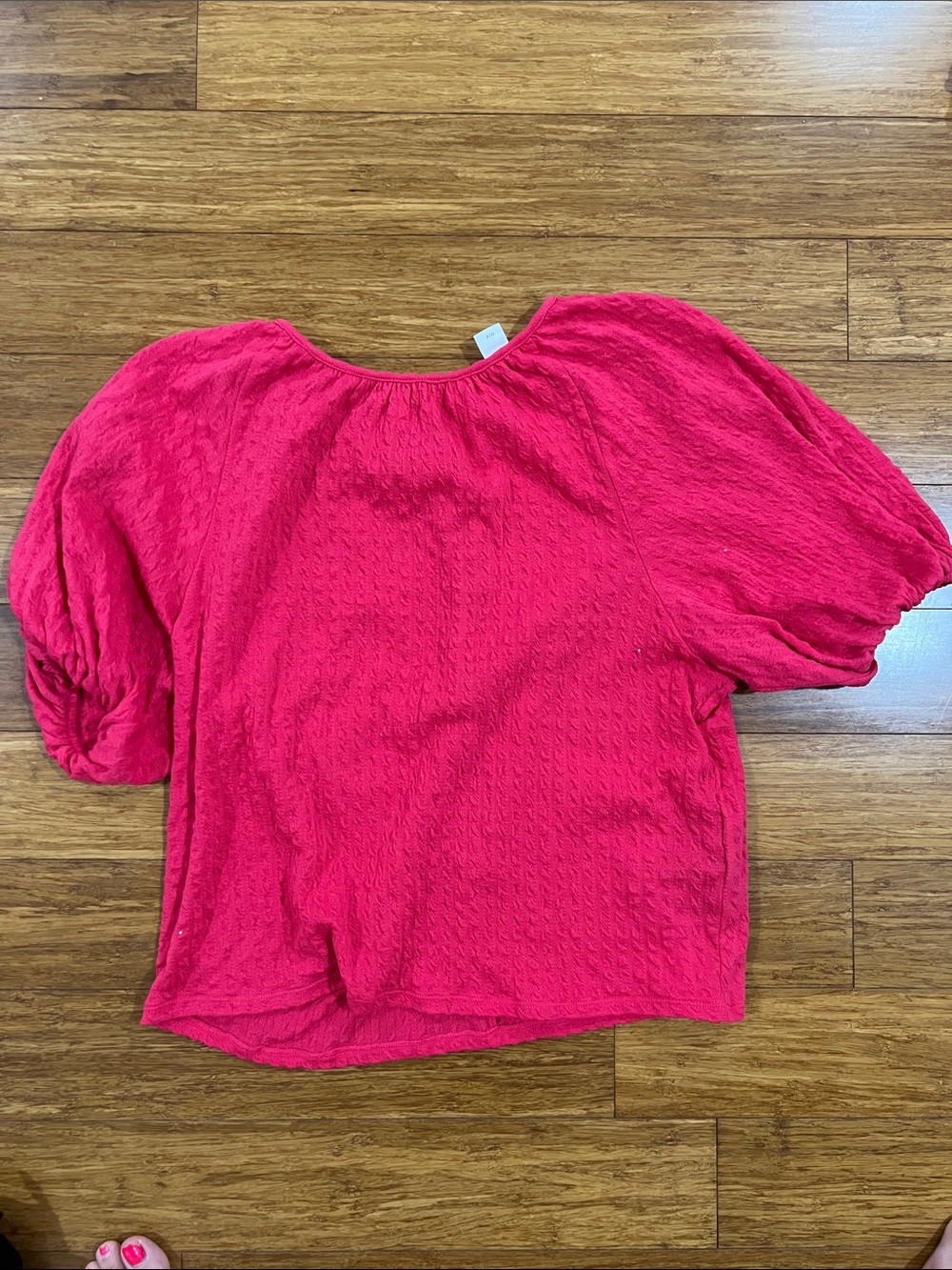 H&M Hot Pink Textured Puff-Sleeve Blouse